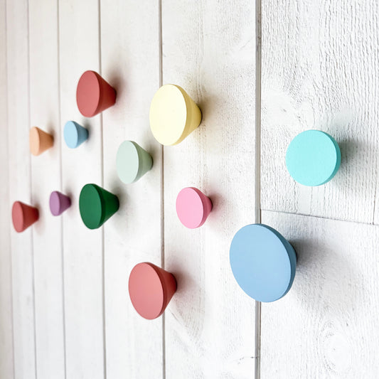 Round Wooden Wall Hooks – Colorful Solid Wood Pegs