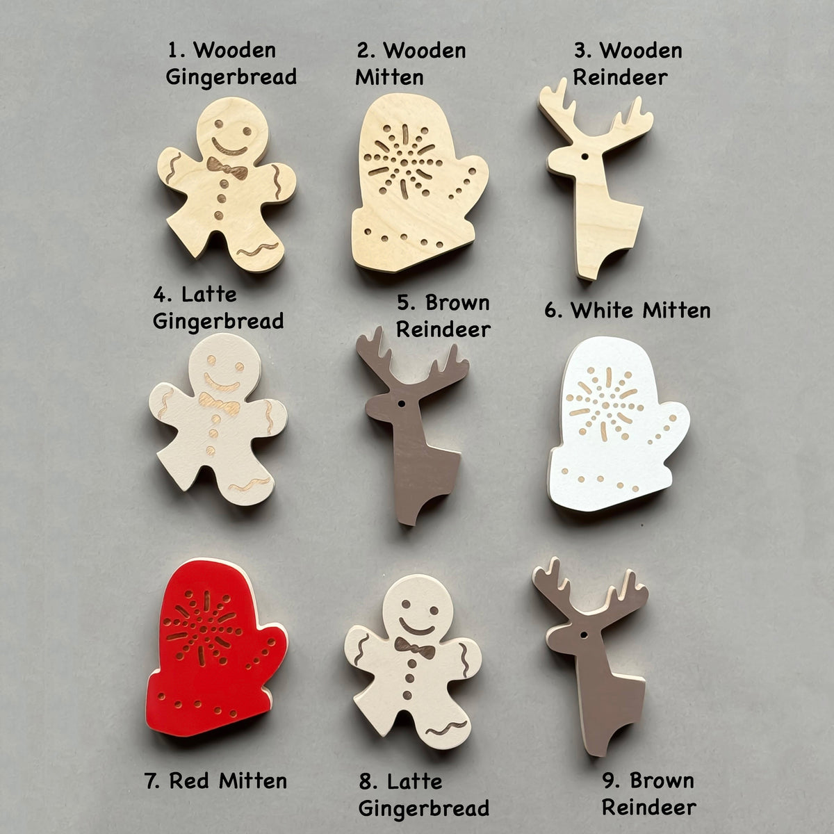 Handmade wooden wall hooks in Christmas theme — reindeer, mitten, and gingerbread man. Ideal for festive nursery decoration or as a cute kids’ room accent. Perfect as a sustainable holiday or baby gift, designed in a clean, Scandinavian style. Choose your style to make Christmas even more special.